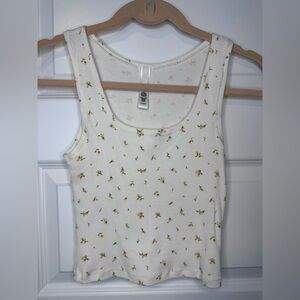 SKIMS Women's Cream Floral Ribbed Tank Top and matching ribbed boxer